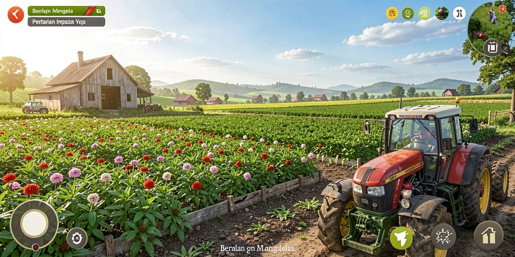 Tangkapan layar gameplay 33L yang menampilkan ladang yang subur.