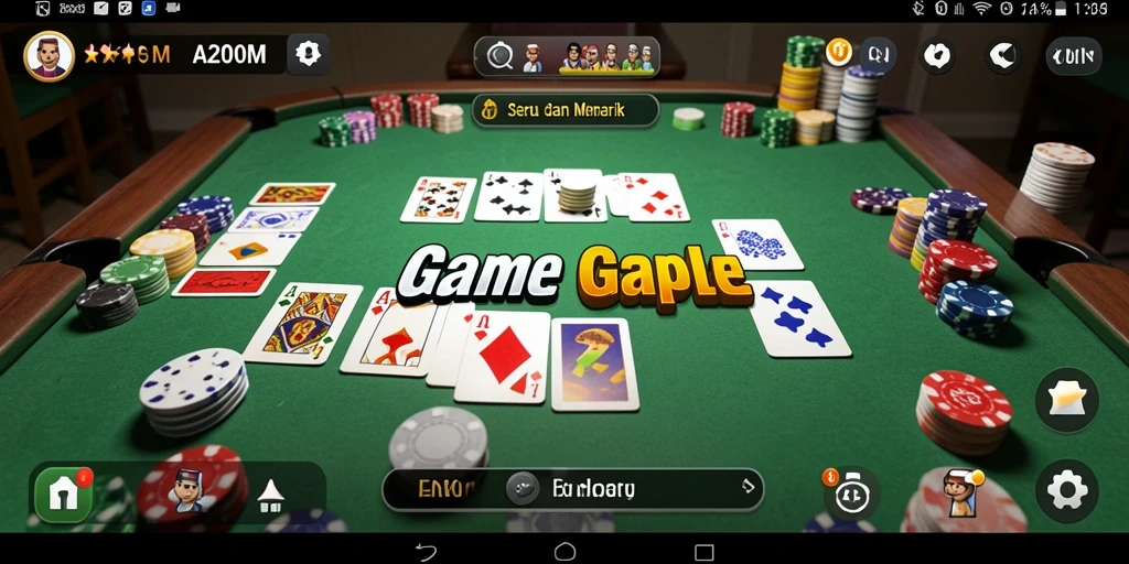 Screenshot A200M menunjukkan gameplay seru Gaple dengan teman-teman.