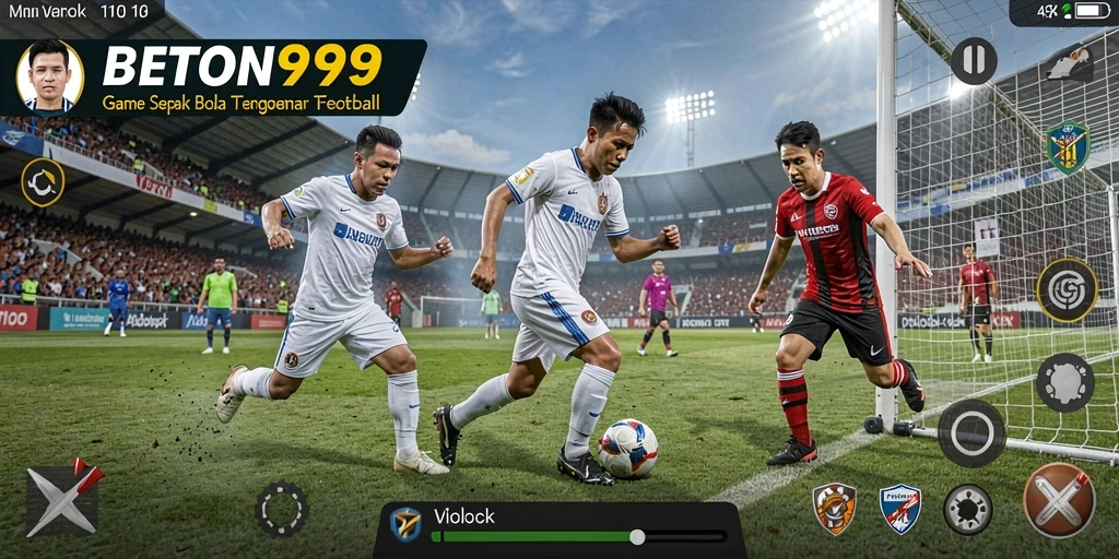 Screenshot gameplay BETON999 menampilkan aksi pertandingan sepak bola yang seru.