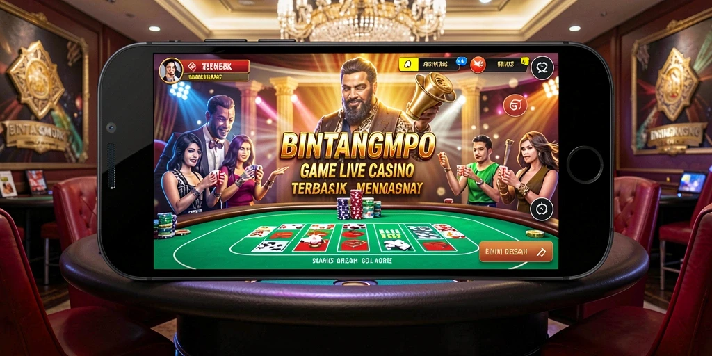 Screenshot gameplay BINTANGMPO menampilkan dealer langsung yang berinteraksi dengan pemain.