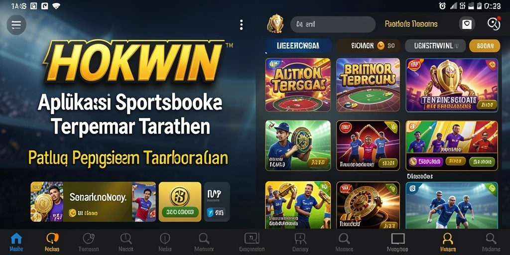 Screenshot utama HOKIWIN menunjukkan tampilan intuitif aplikasi Sportsbook.