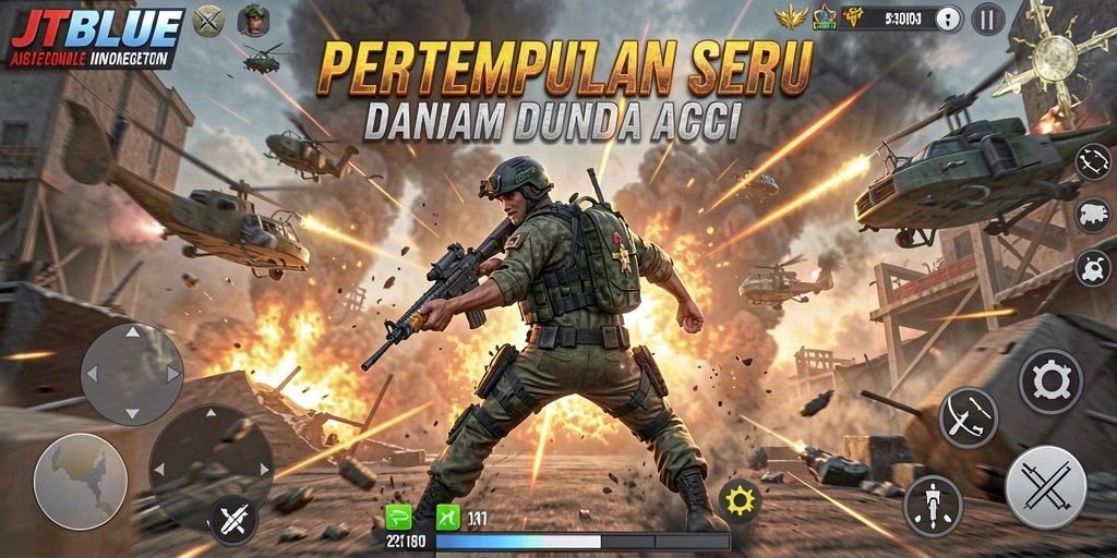Tampilan aksi epik dalam gameplay JTBLUE, siap menyuguhkan keseruan.
