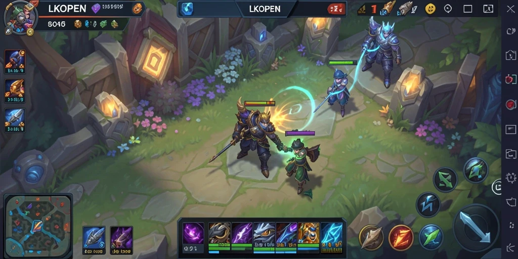 Tampilan seru dari gameplay LKOPEN dengan pertarungan MOBA.