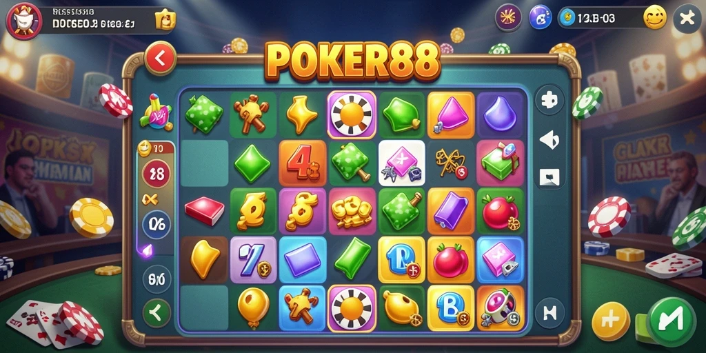 Gameplay seru POKER88 dengan tantangan Match-3 yang menarik.