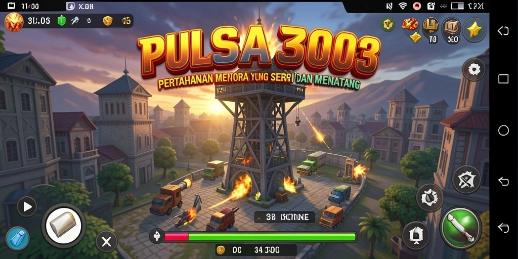 Screenshot gameplay PULSA303 menunjukkan menara pertahanan yang kuat melawan gelombang musuh.