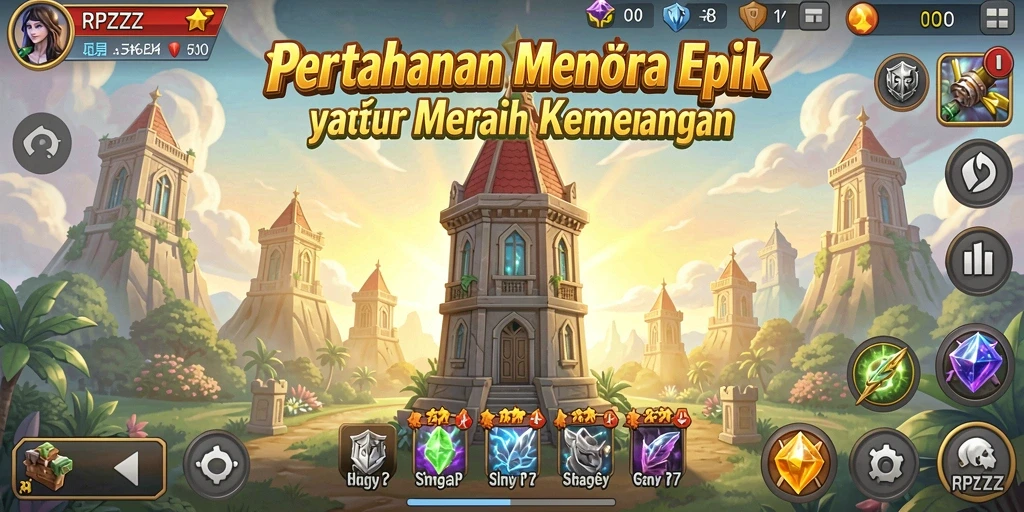 Tampilan gameplay RPZZZ dalam peperangan Tower Defense yang seru.