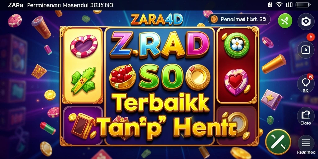 Tampilan gameplay ZARA4D menampilkan gulungan yang berputar dengan berbagai simbol Slot.