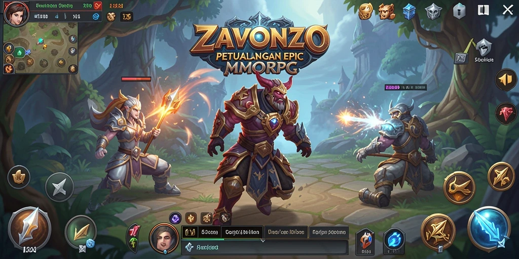 Screenshot ZAVONZO menampilkan pemain beraksi dalam pertarungan epik di dunia MMORPG.